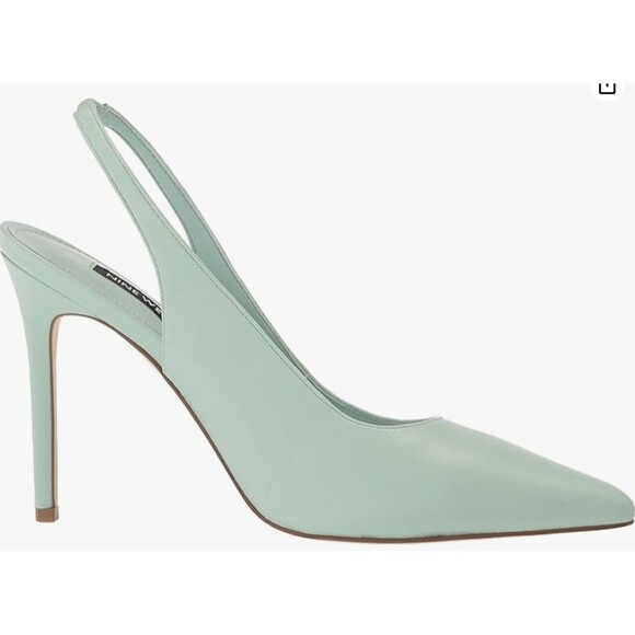 Nine West Mint Green Leather Pointed‎ Toe Slingback High Heels Sz 7.5 - Picture 1 of 16